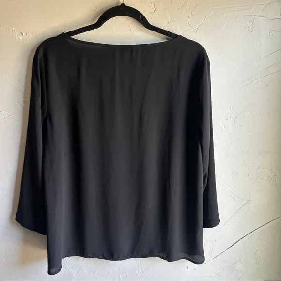 Ann Taylor LOFT Black Sheer‎ Flowy Blouse Sz M Minimalist Elevated Basic Goth - Picture 2 of 9
